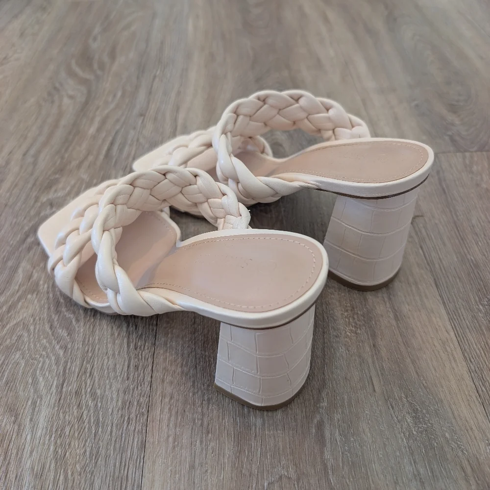 Women's Braided Heeled Sandals Backless Square Open Toe Block Slide Sandals - Picture 2 of 5